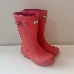 Hunter Sz 1 Girls Rain Boots Kids Original Textured Coral Pink-Orange